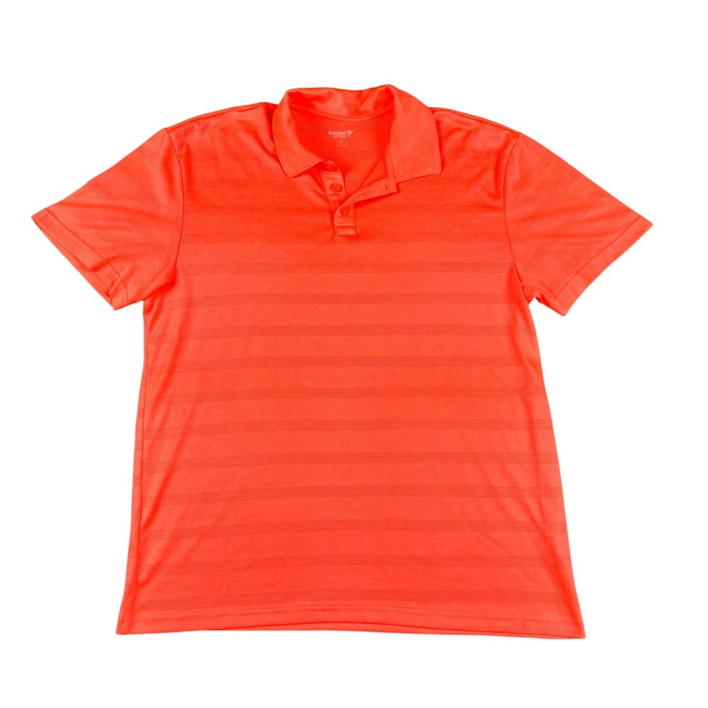 Old Navy Active Mens Medium Neon Orange Striped Performance Golf Polo Shirt